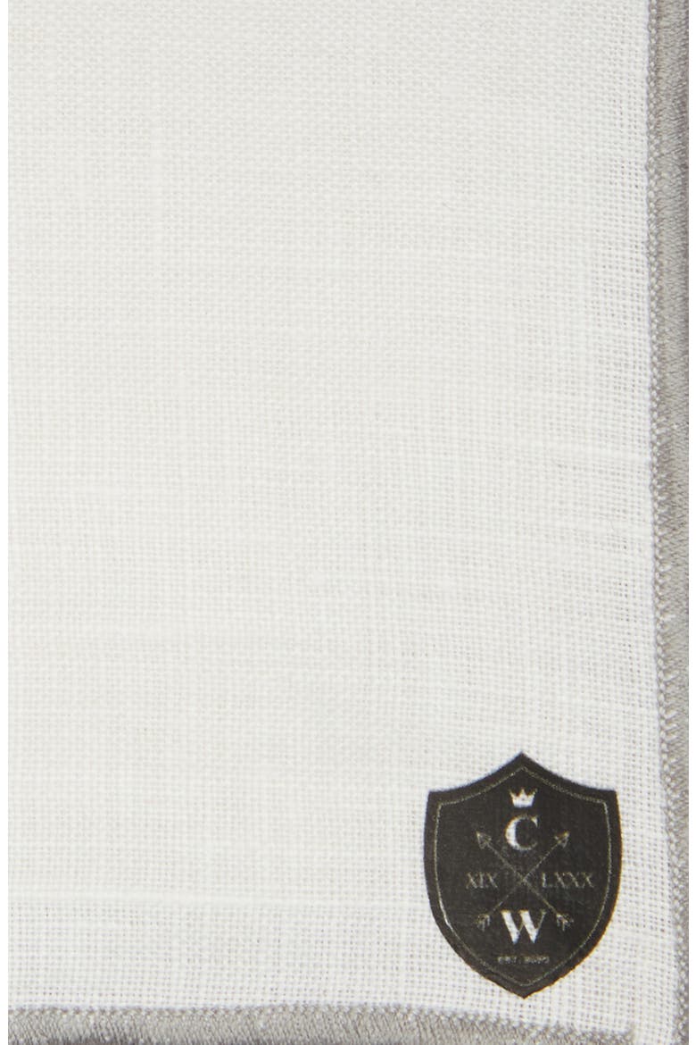 White Linen Pocket Square with Grey Trim, Alternate, color, GREY