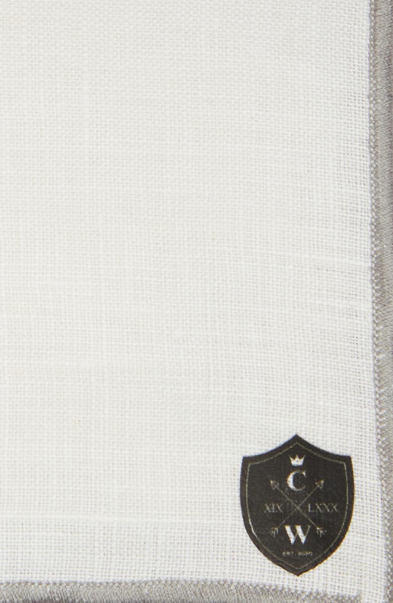 CLIFTON WILSON White Linen Pocket Square with Grey Trim, Alternate, color, Grey
