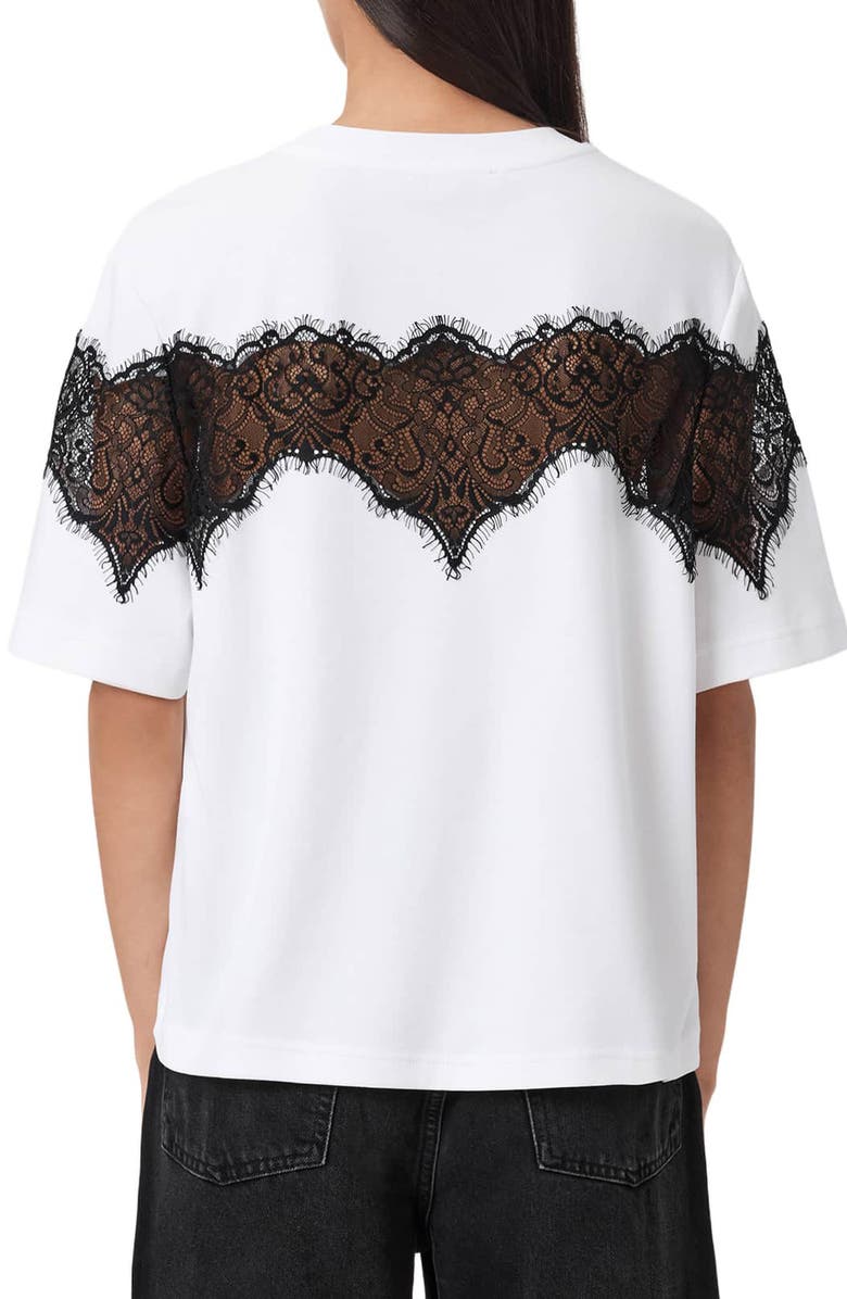 AllSaints Lisa Lace Panel T-Shirt, Alternate, color, Optic White
