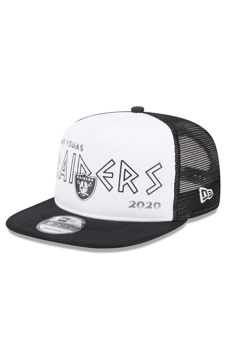 New Era Men's New Era White/Black Las Vegas Raiders Banger 9FIFTY Trucker Snapback Hat, Main, color, White