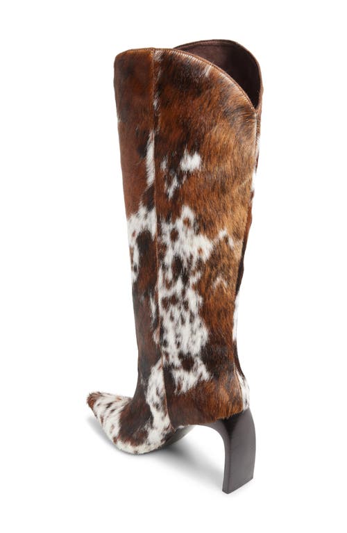 Jeffrey Campbell Pinpoint Pointed Toe Knee High Western Boot In Tan-white Cow