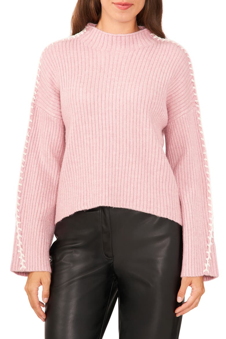 Contrast Stitch Sweater, Main, color, ZEPHYR PINK