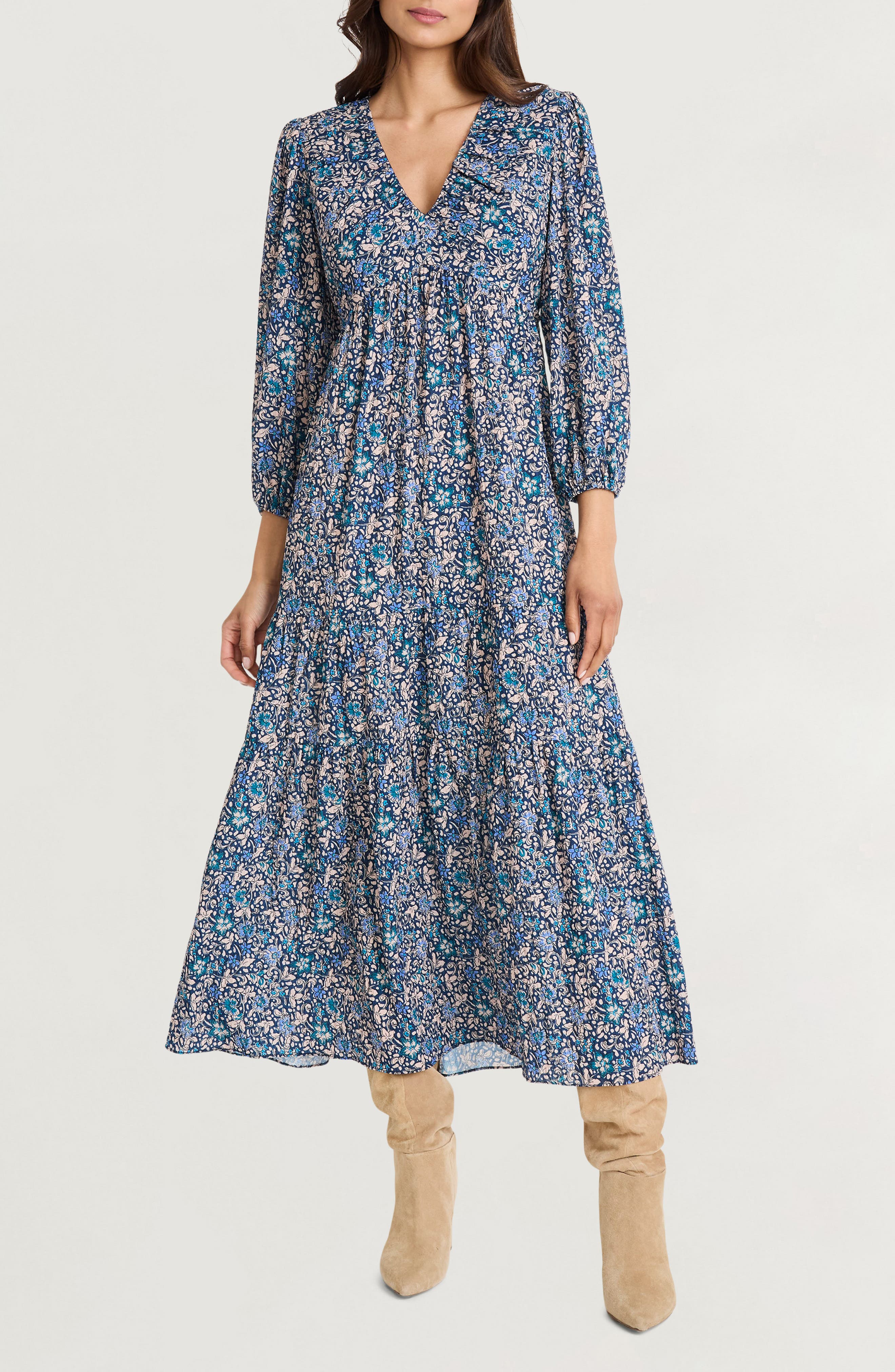 The Good Journey Floral Long Sleeve Empire Waist Tiered Maxi Dress