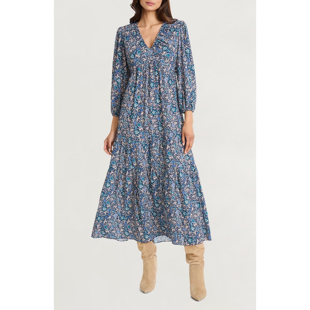 The Good Journey Floral Long Sleeve Empire Waist Tiered Maxi Dress In Multi