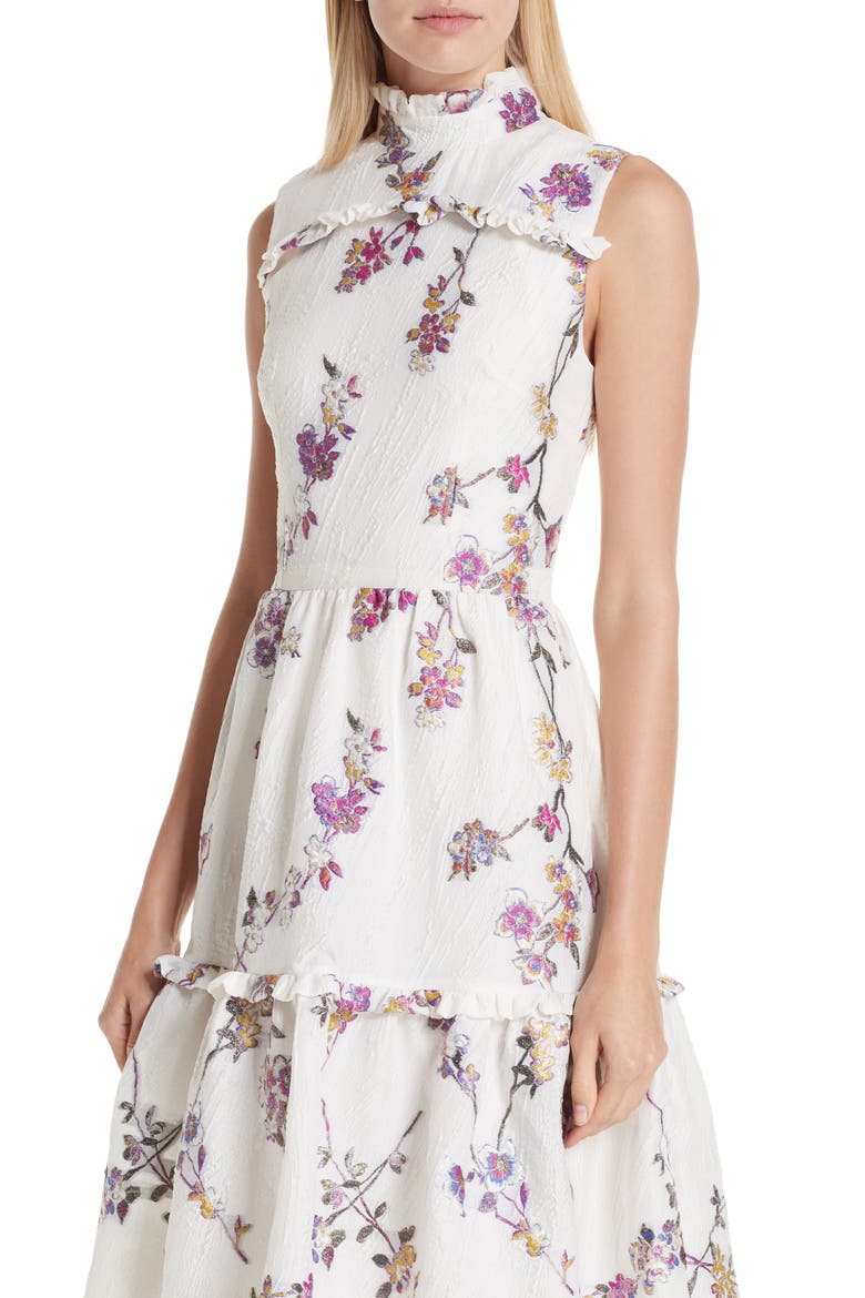 Floral Jacquard Midi Dress, Alternate, color, WHITE FLORAL