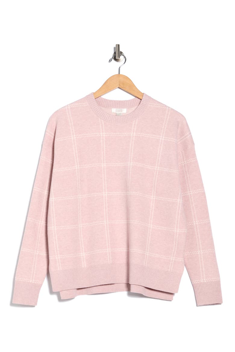 Patterned Crewneck Sweater, Alternate, color, PURPLE LILAC WINDOW GRID