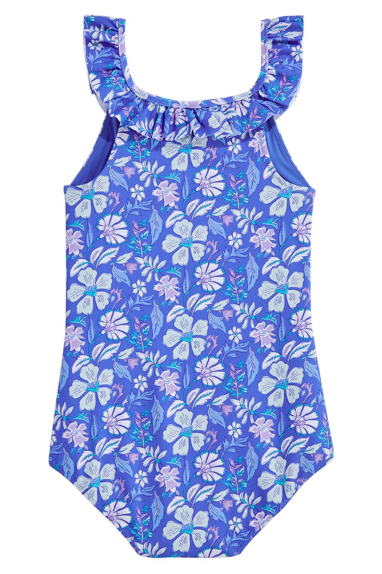 Kids' Ruffle One-Piece Swimsuit, Alternate, color, HIBISCUS BREAKERBLUE