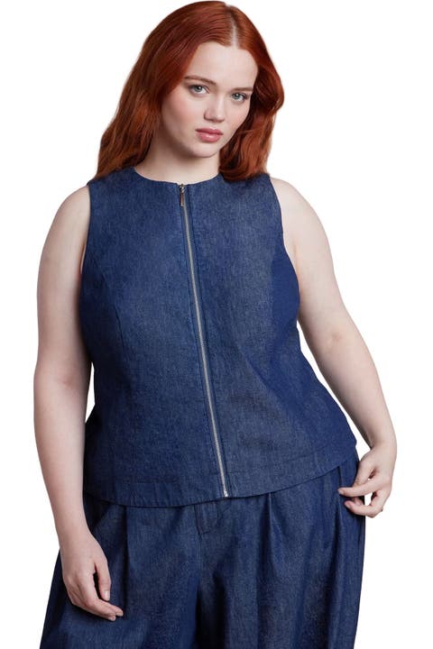 Chambray Zip Up Top (Plus)