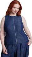 ELOQUII Chambray Zip Up Top