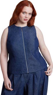 ELOQUII Chambray Zip Up Top
