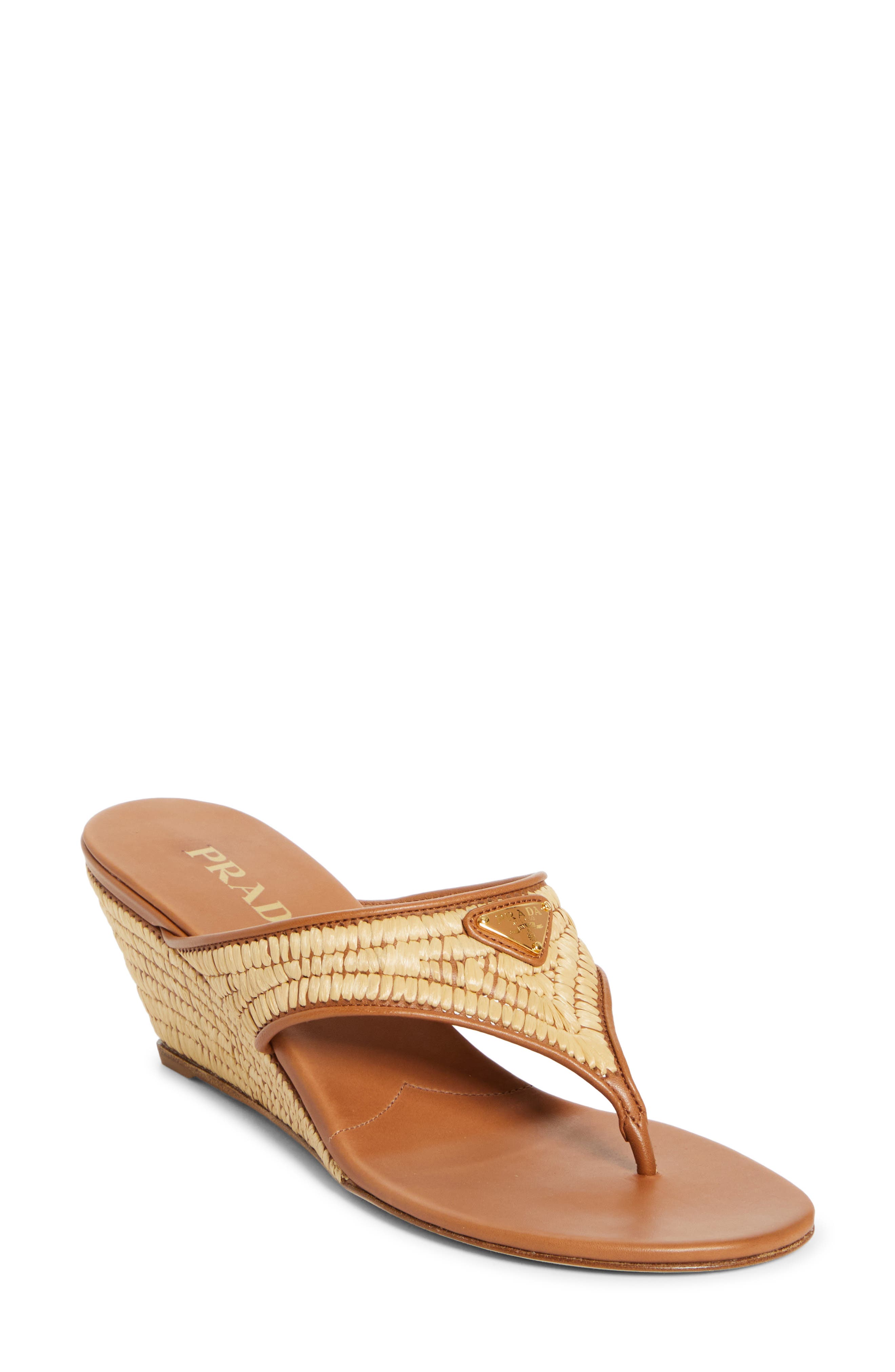 Prada Raffia Wedge Sandal, Main, color, 