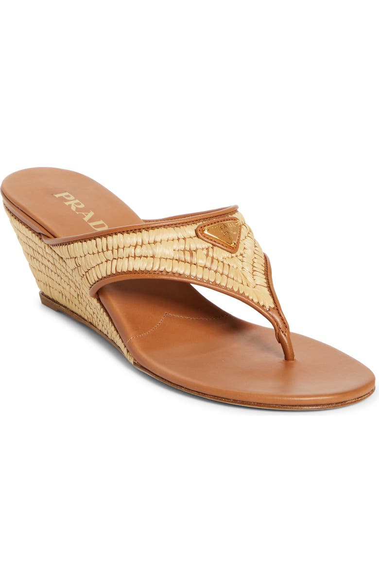 Prada Raffia Wedge Sandal, Main, color,