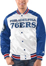 STARTER Men's Starter White/Royal Philadelphia 76ers Renegade Satin Full-Snap Varsity Jacket