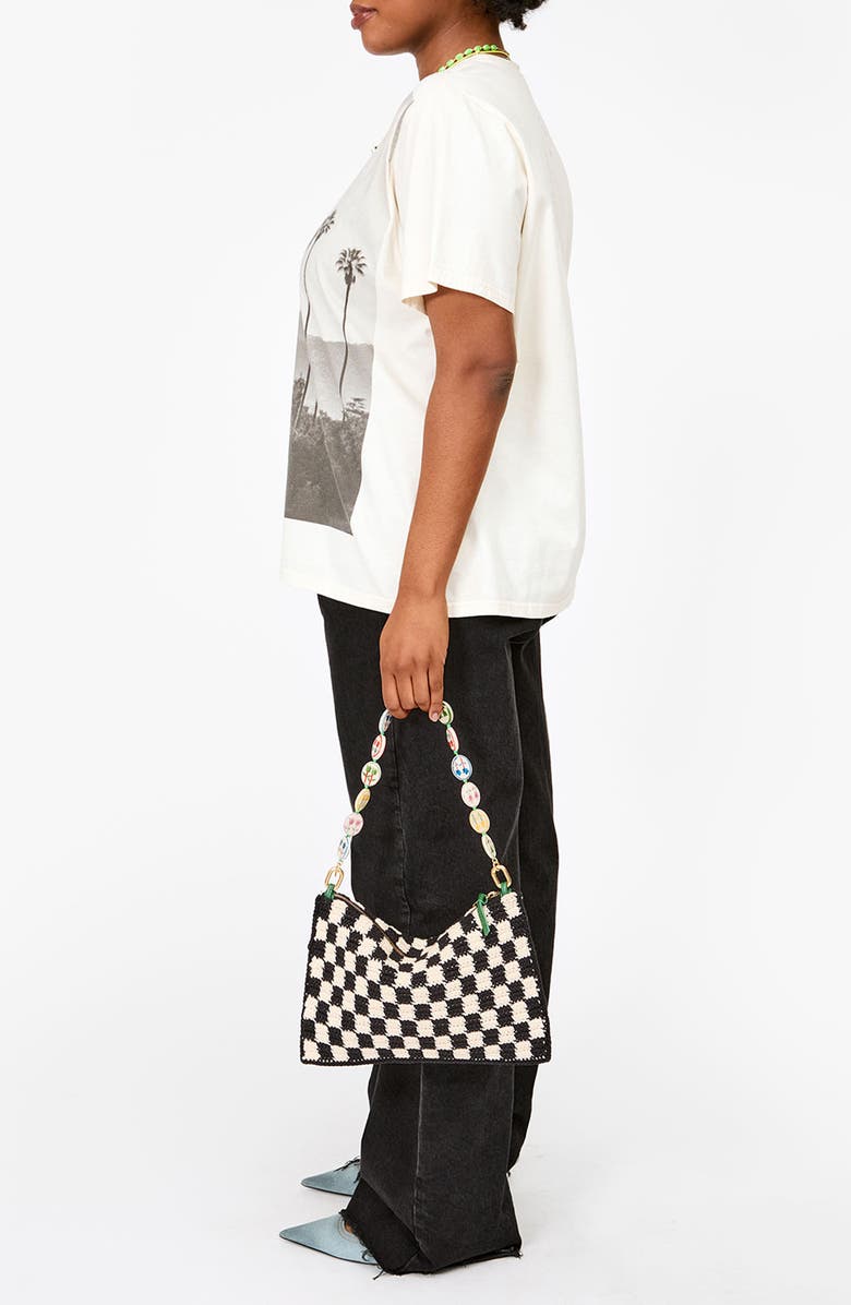 Clare V. Checkerboard Knit Flat Clutch, Alternate, color, Black/ Ivory Multi