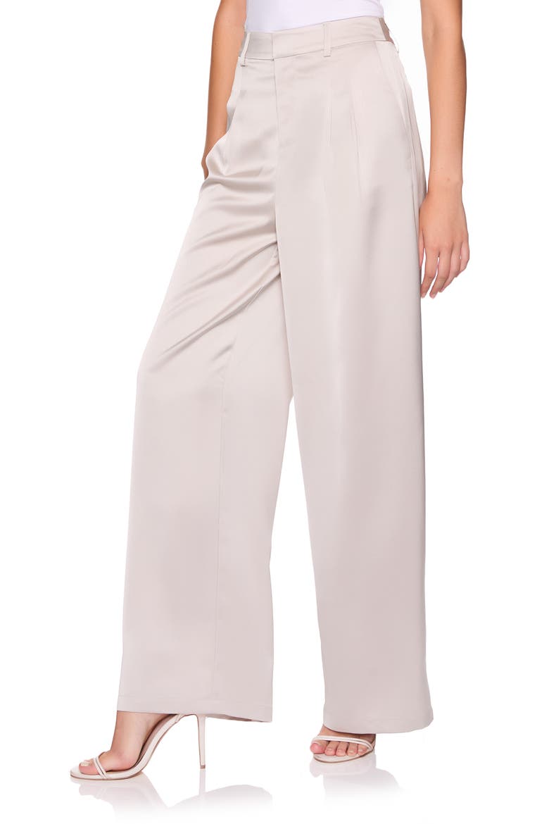 Pleated Satin Pants, Alternate, color, SANDSTONE