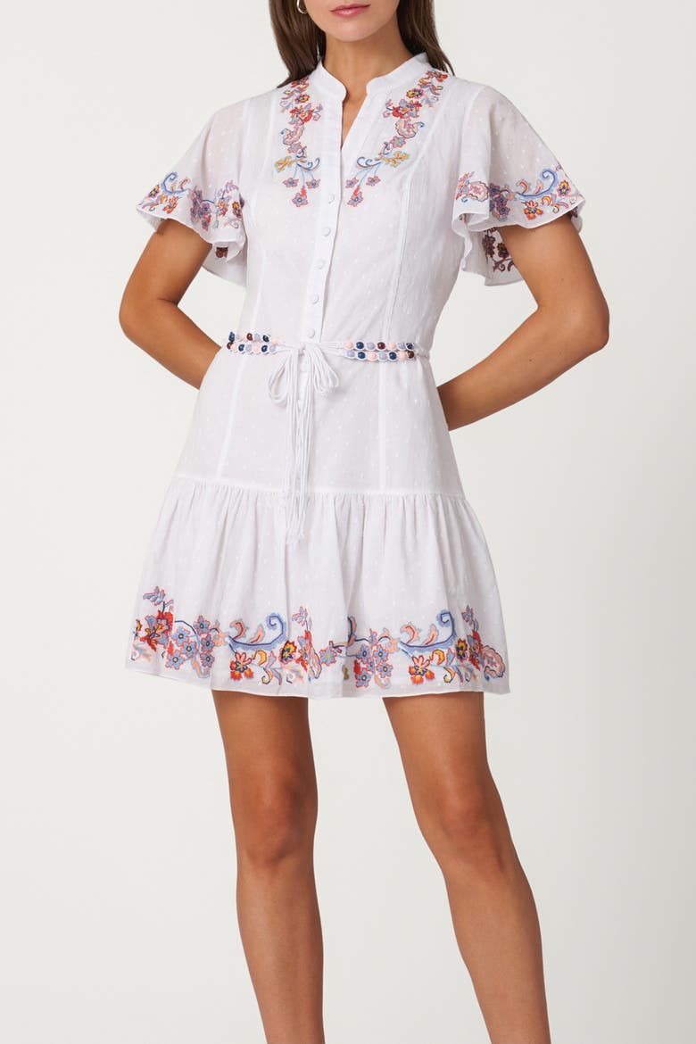 Border Embroidery Cowden Dress, Main, color, Optic Multi