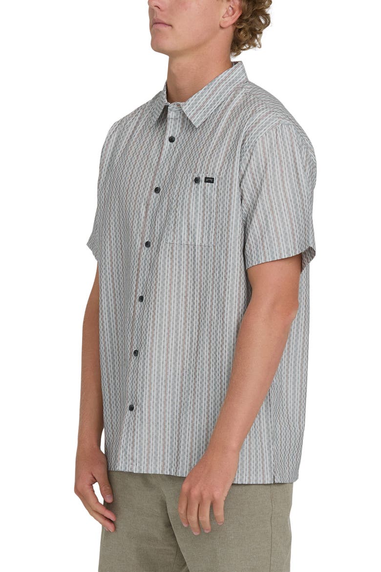 Sundays Stripe Jacquard Short Sleeve Cotton Button-Up Shirt, Alternate, color, FOG GRAY