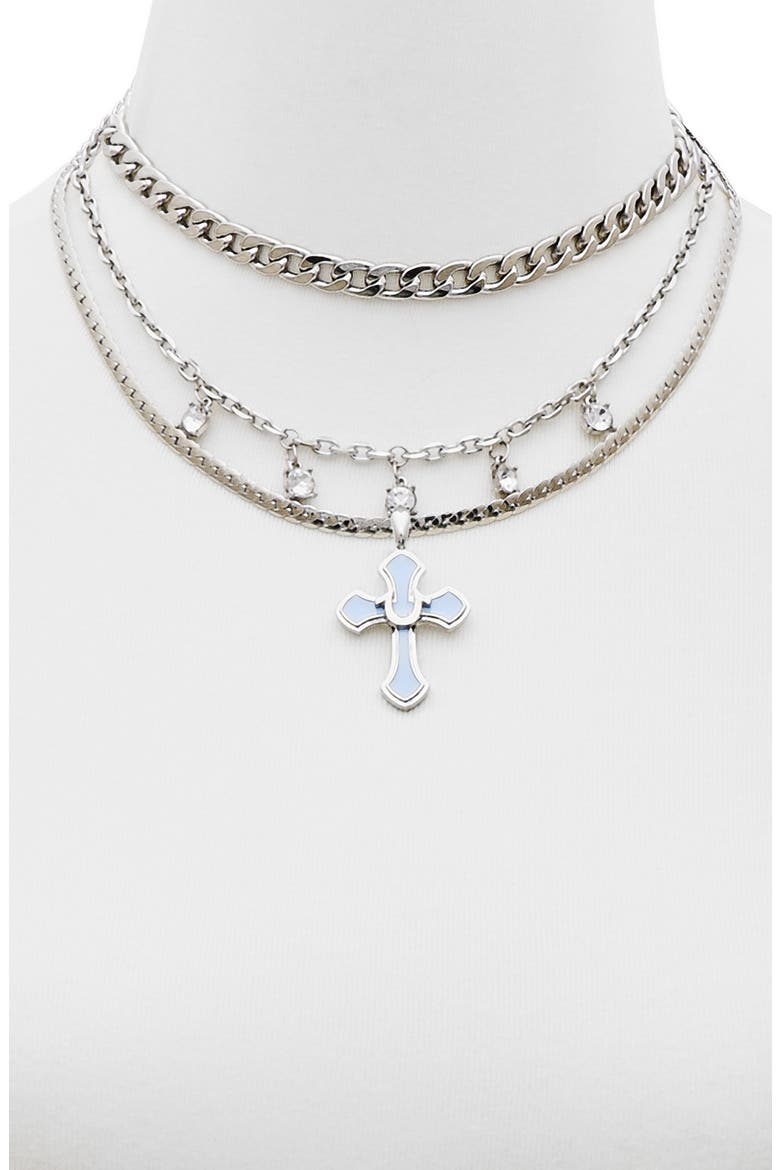 Enamel & Crystal Layered Chain Necklace, Alternate, color, SILVERTONE/ BLUE