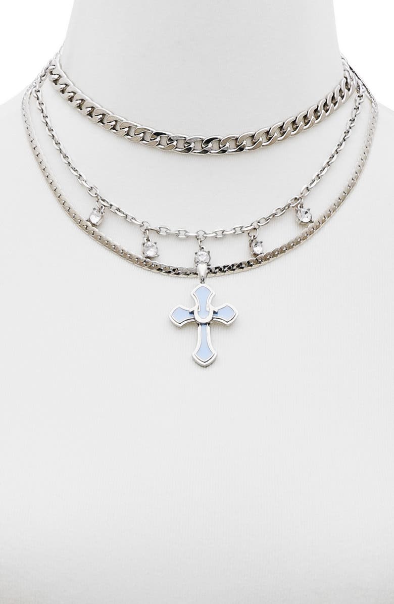True Religion Enamel & Crystal Layered Chain Necklace, Alternate, color, 