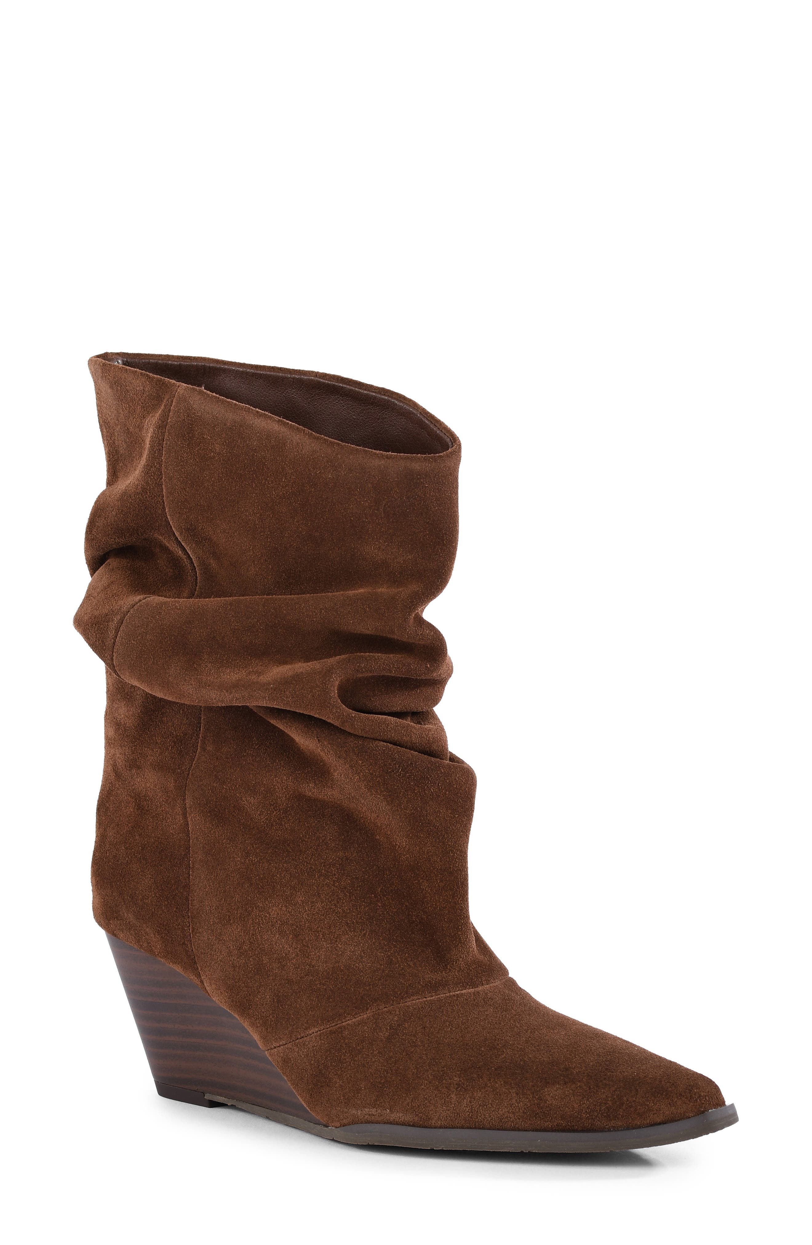 The Getty Slouch Wedge Bootie, Main, color, DARK BROWN