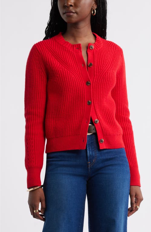 caslon(r) Shaker Stitch Pointelle Pima Cotton & Merino Wool Cardigan in Red Barbados Cherry at Nordstrom, Size Xx-Small