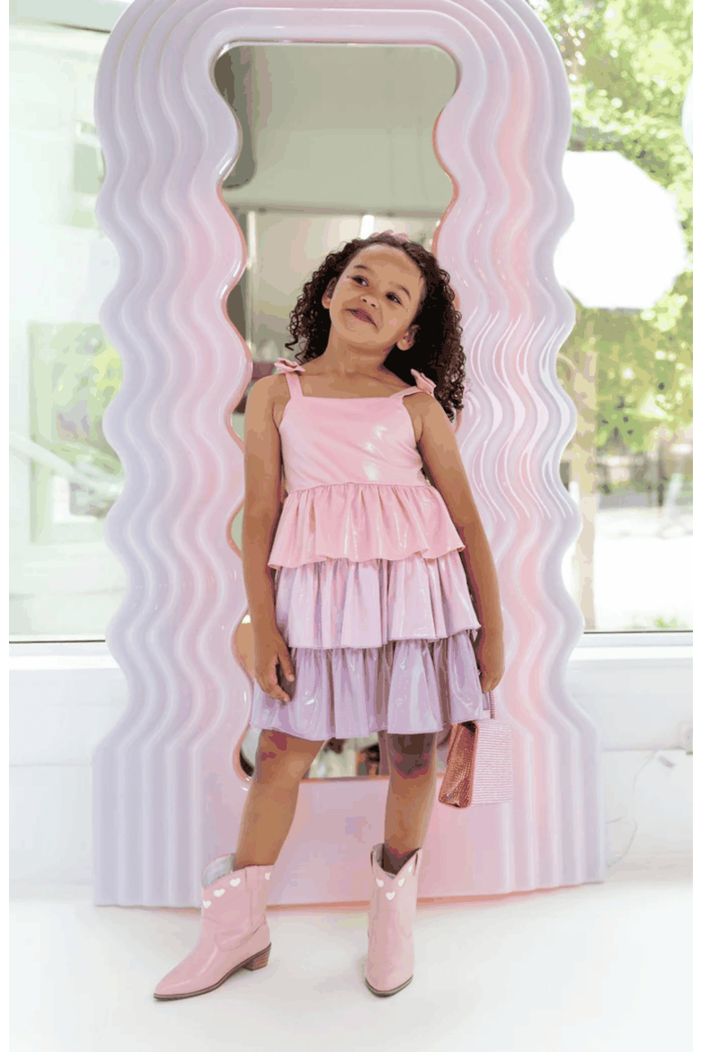 Pastel Ombre Shimmer Bow Dress, Alternate, color, Pink