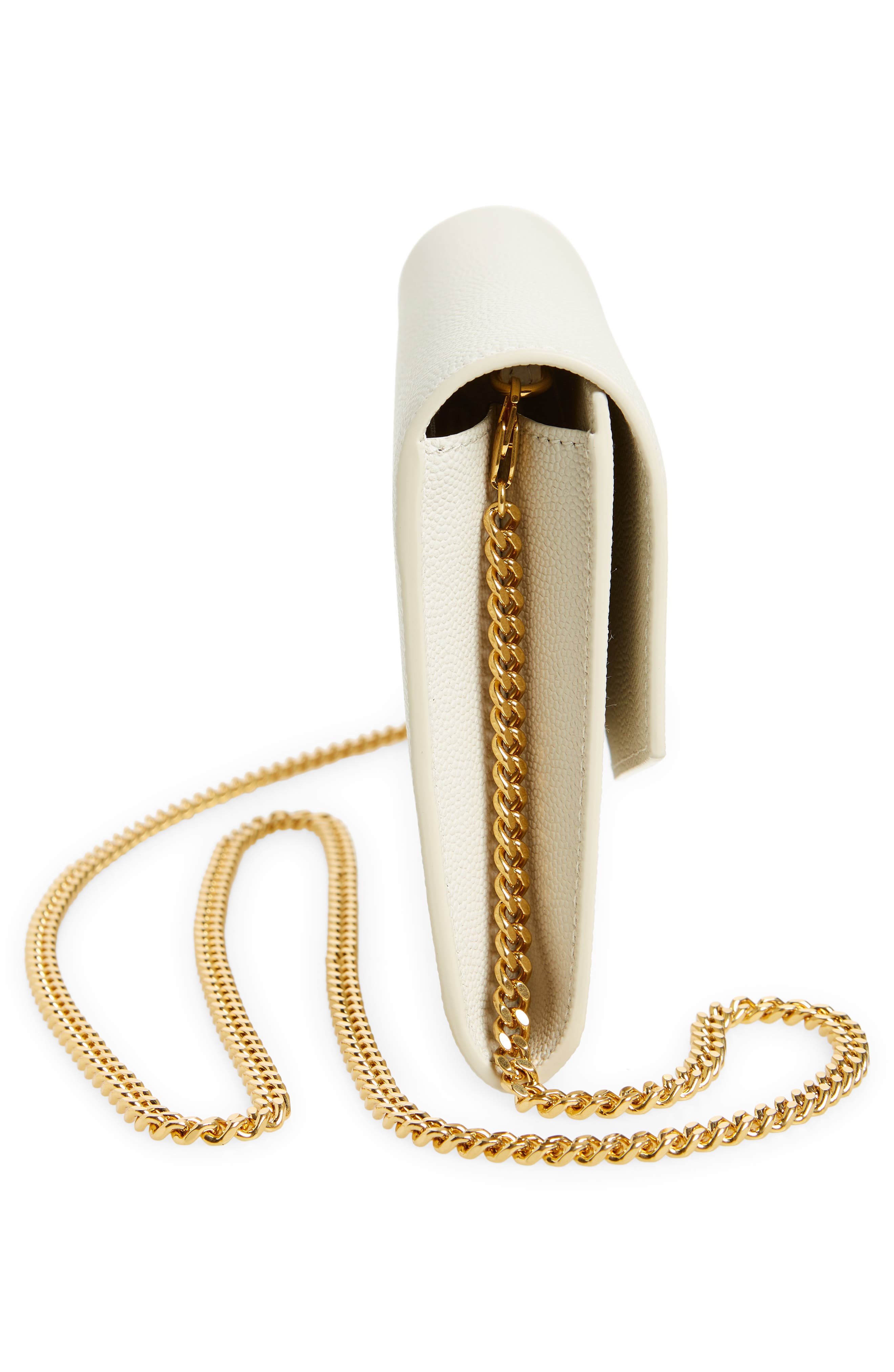 Uptown Pebbled Calfskin Leather Wallet on a Chain, Alternate, color, BLANC VINTAGE