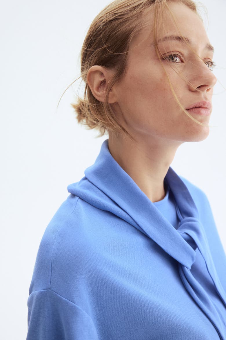 Scarf-collar Top, Alternate, color, Blue