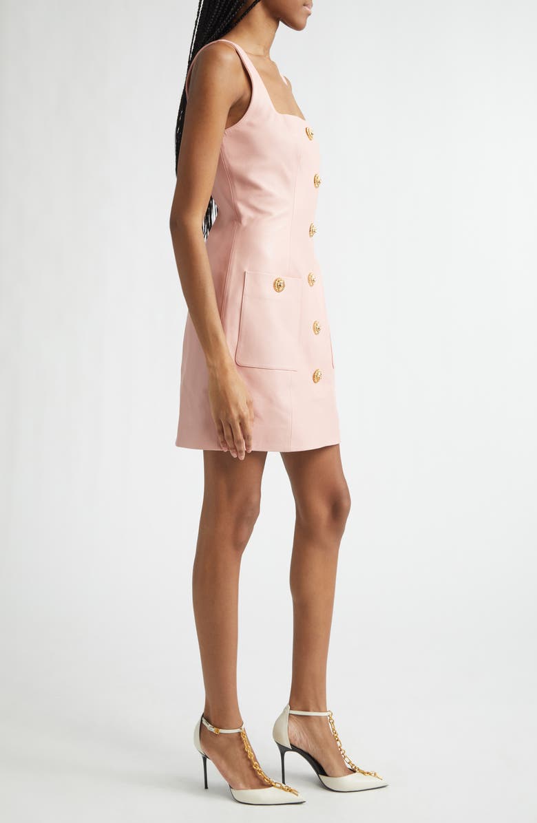 Balmain Button Leather Minidress, Alternate, color, 4Hr Powder Pink