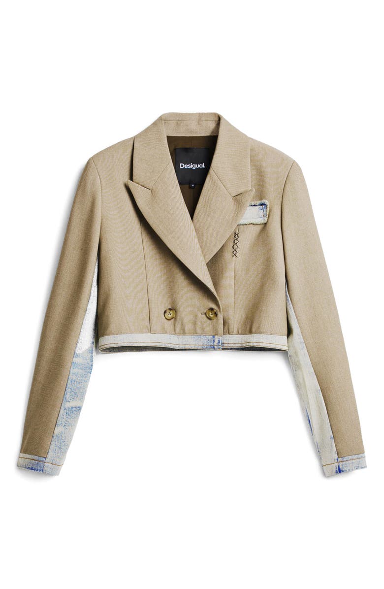 Desigual Colorblock Crop Double Breasted Blazer, Alternate, color, Beige Multi