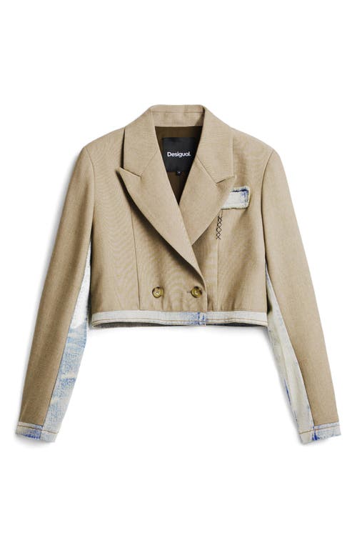 Desigual Colorblock Crop Double Breasted Blazer In Brown