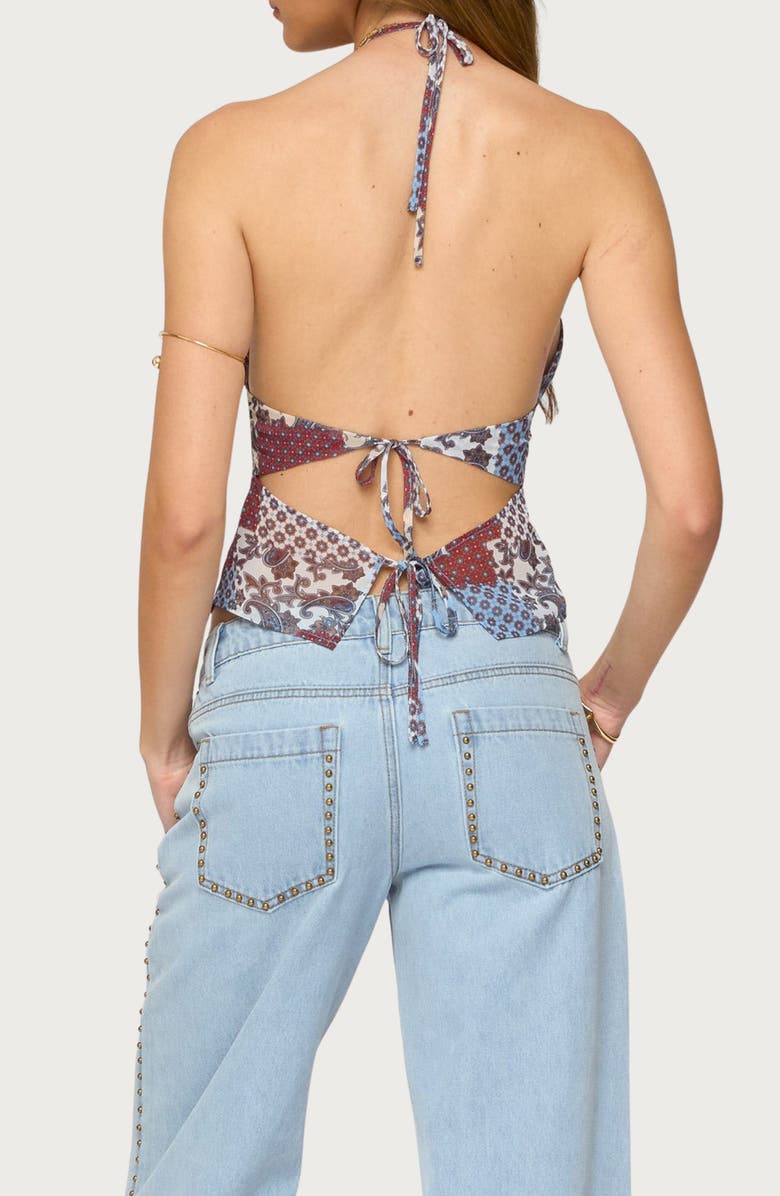 EDIKTED Mixed Patchwork Backless Halter Tank, Alternate, color, Mix