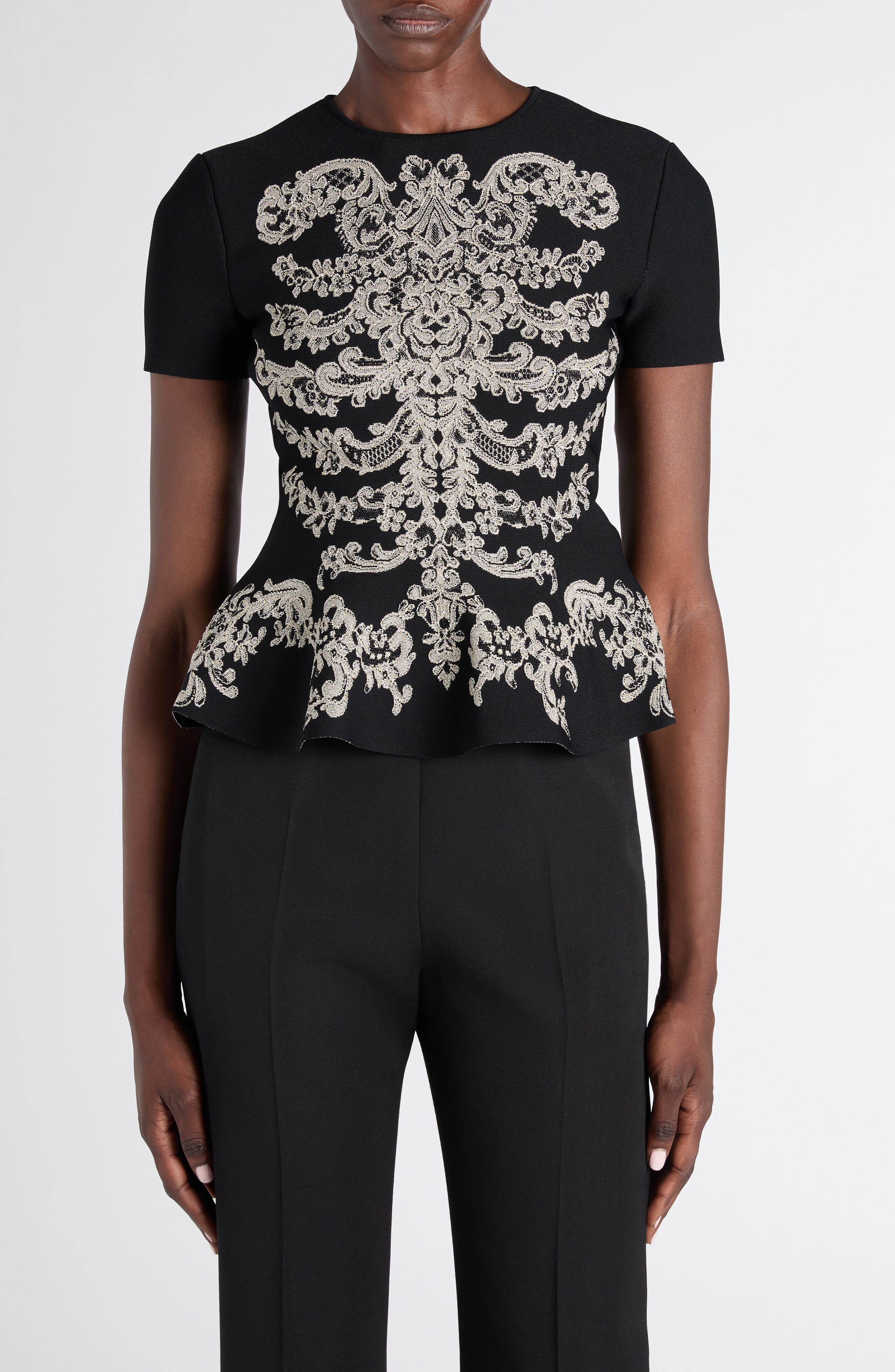 Ribcage Jacquard Peplum Top