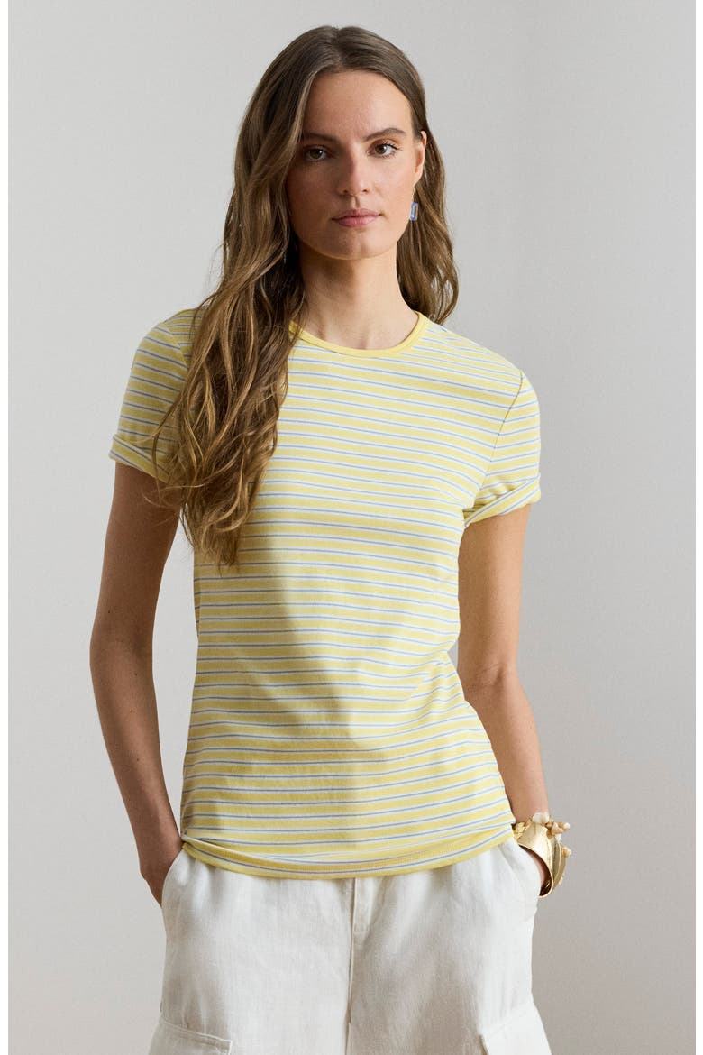 Stripe Cotton Blend Rib T-Shirt, Alternate, color, LEMON SORBET/ MULTI