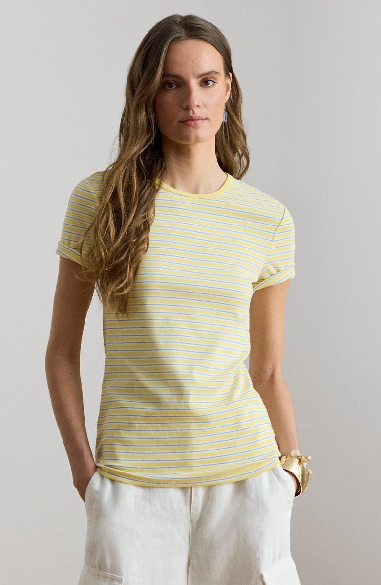 Lauren Ralph Lauren Stripe Cotton Blend Rib T-Shirt, Alternate, color, Lemon Sorbet/ Multi