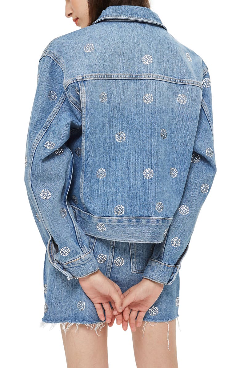 Topshop Diamante Sport Denim Jacket, Alternate, color,