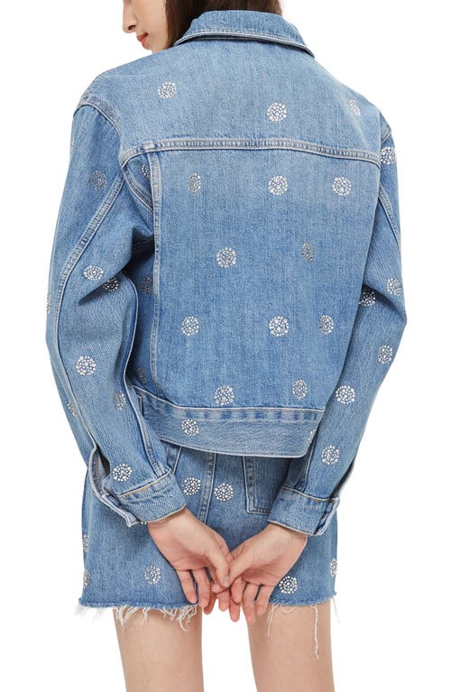 Topshop Diamante Sport Denim Jacket In Blue
