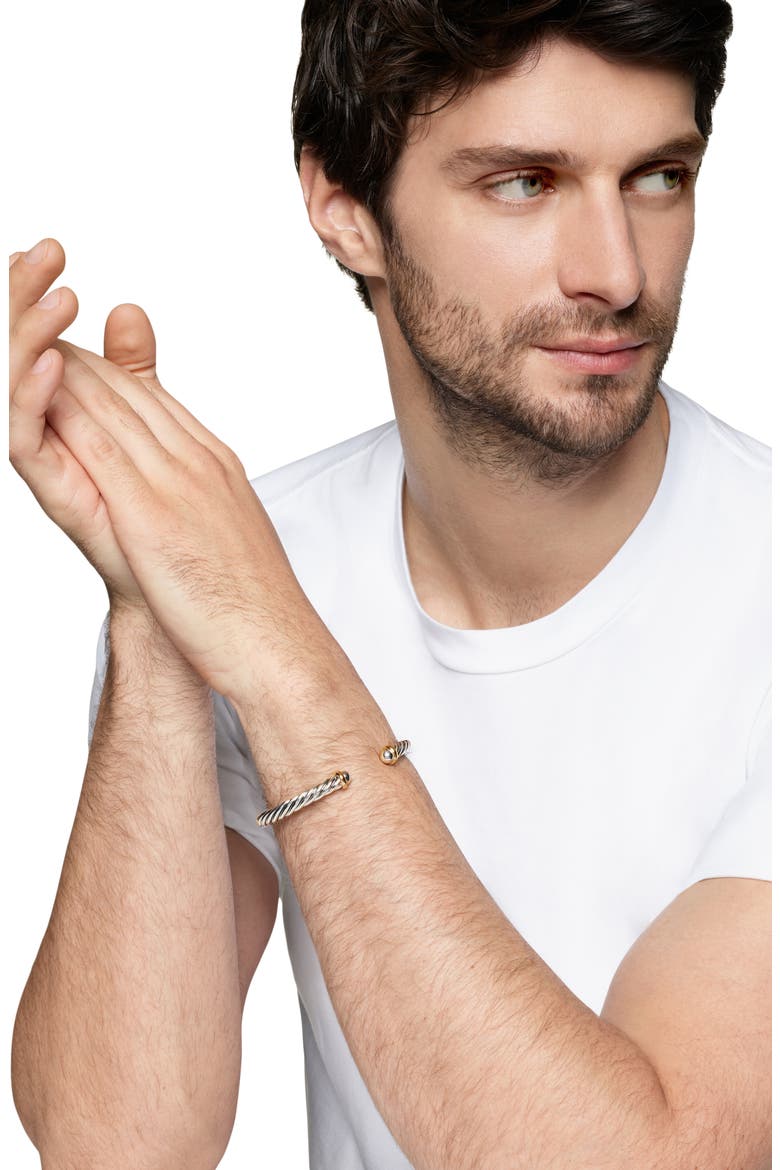 Cable Cuff Bracelet in Sterling Silver with 14K Yellow Gold, 6mm, Alternate, color, SILVER
