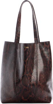 Chloé Large Spin Snakeskin Embossed Leather Tote