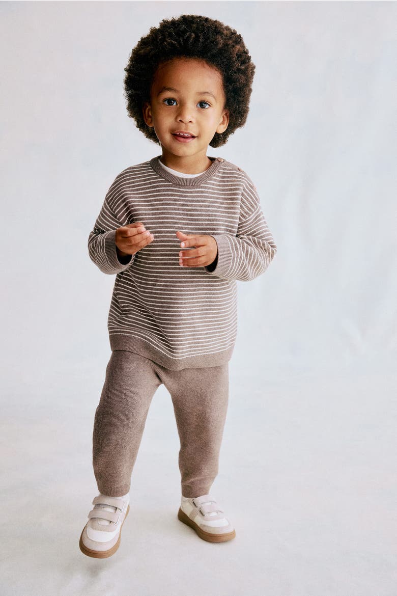 2-Piece Fine-Knit Cotton Set, Alternate, color, Brown/white striped