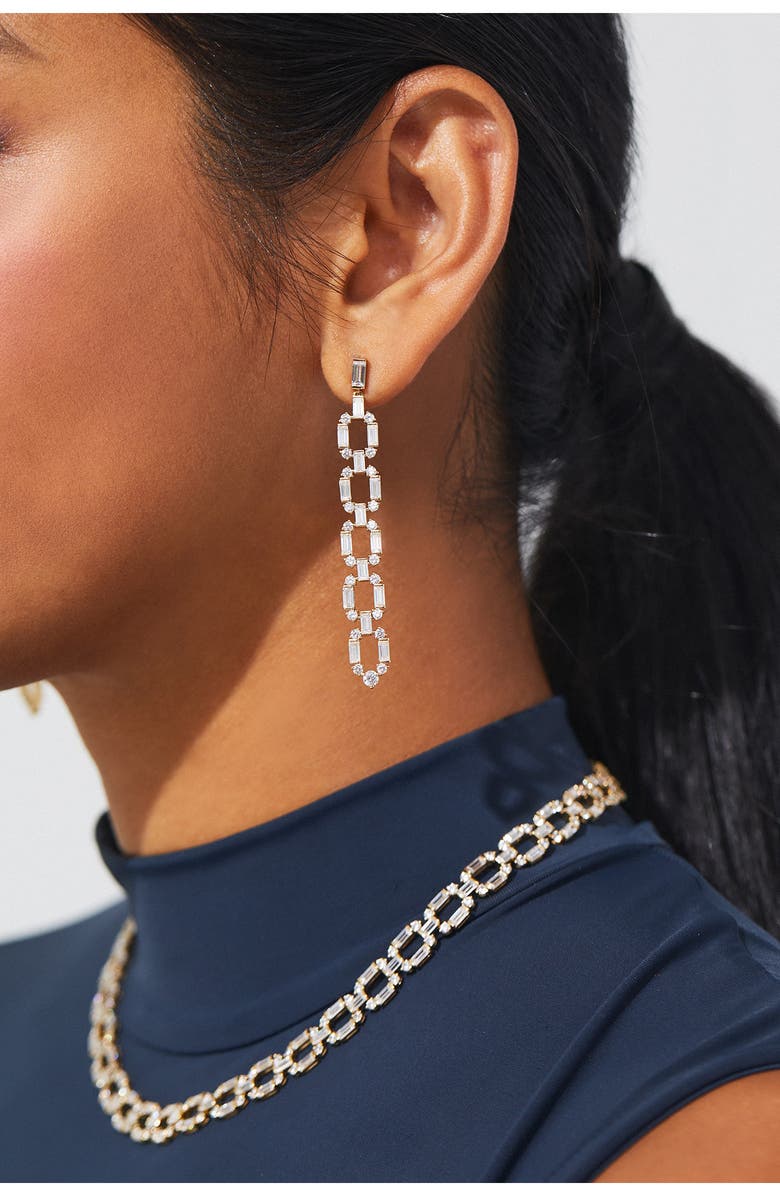 Nadri Gwen Cubic Zirconia Chain Drop Earrings, Alternate, color, Gold