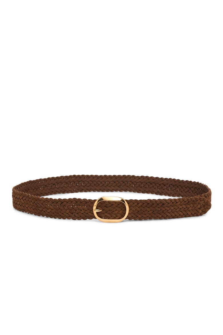 Oval Buckle Woven Suede Belt, Main, color, 1B020 WALNUT