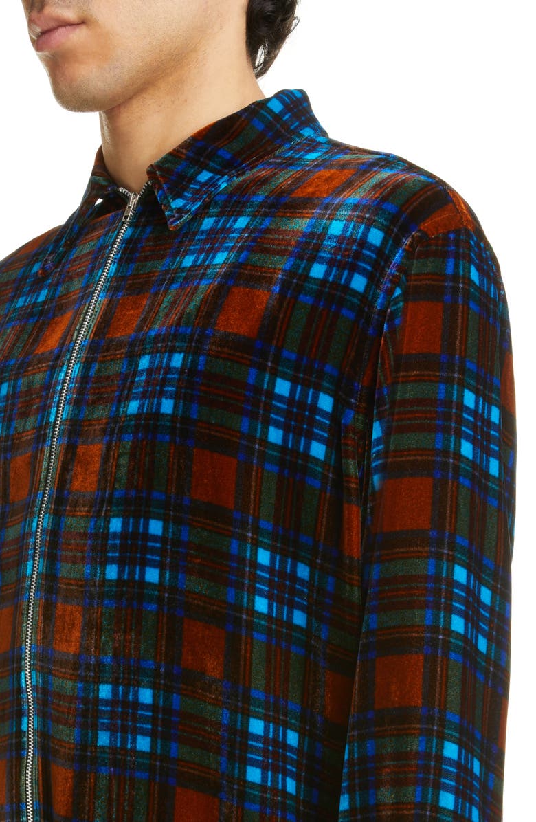 Acne Studios Plaid Velvet Zip-Up Shirt Jacket, Alternate, color, 