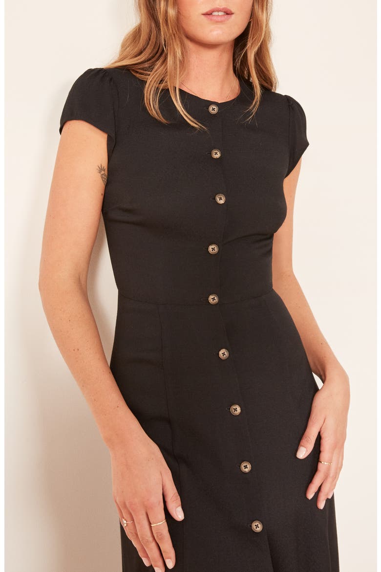 Fauna Front Button Midi Dress, Alternate, color, BLACK