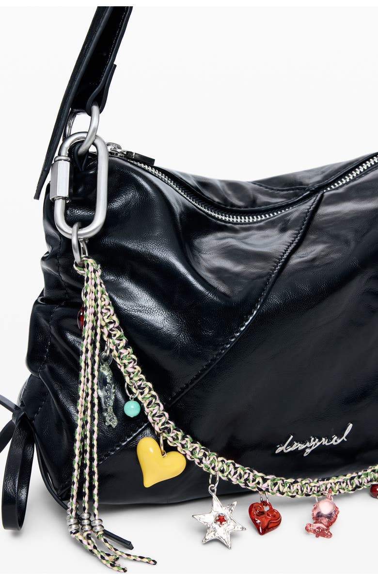 Desigual Charm Strap Faux Leather Shoulder Bag, Alternate, color, Black
