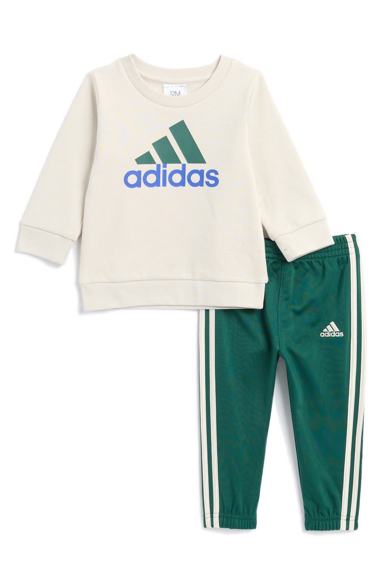 adidas Jersey Logo T-Shirt & 3-Stripes Tricot Joggers Set, Main, color, 