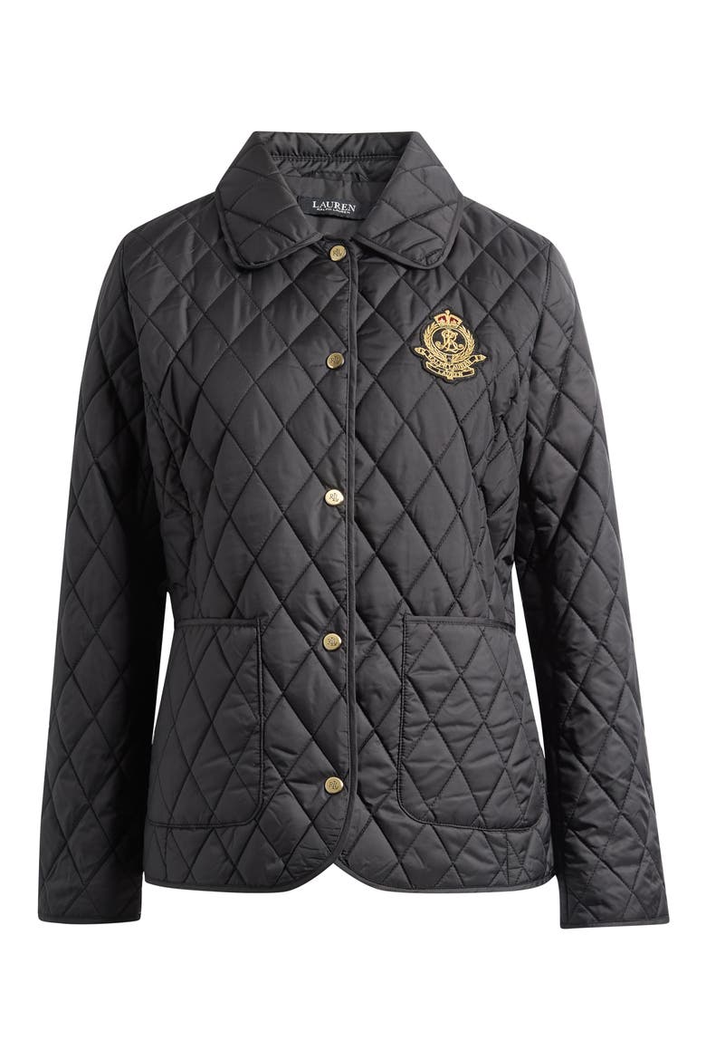 Crest Detail Quilted Jacket, Alternate, color, BLACK