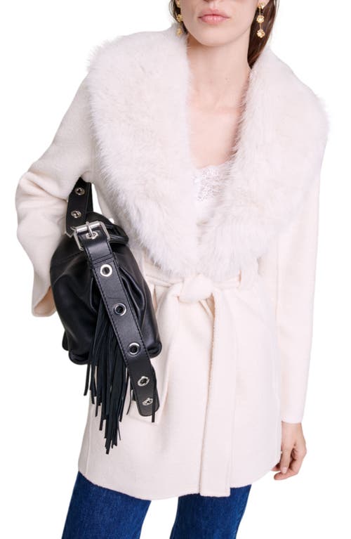 Maje Belted Faux-fur Coat In Pink