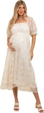 PinkBlush Floral Mesh Overlay Tie Back Midi Dress
