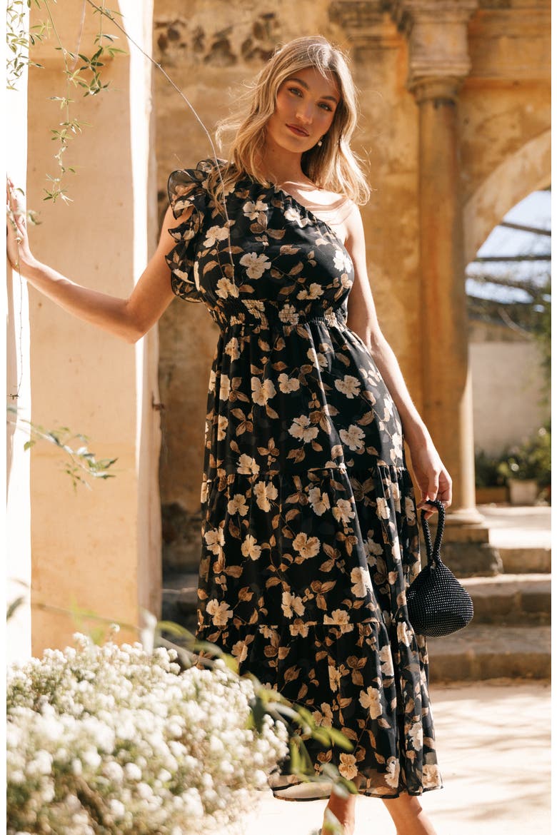 Layley Floral Print One-Shoulder Maxi Dress, Alternate, color, BLACK FLORAL